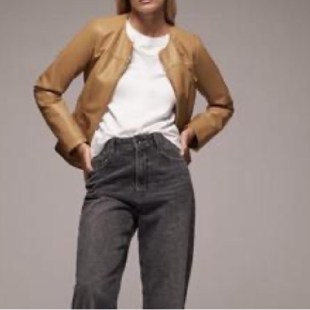 Zara Faux Leather Zip Up Blazer Small - Picture 3 of 9